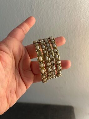 Pearl and Gold-Tone Stretch Bracelet Set - Women Jewelry